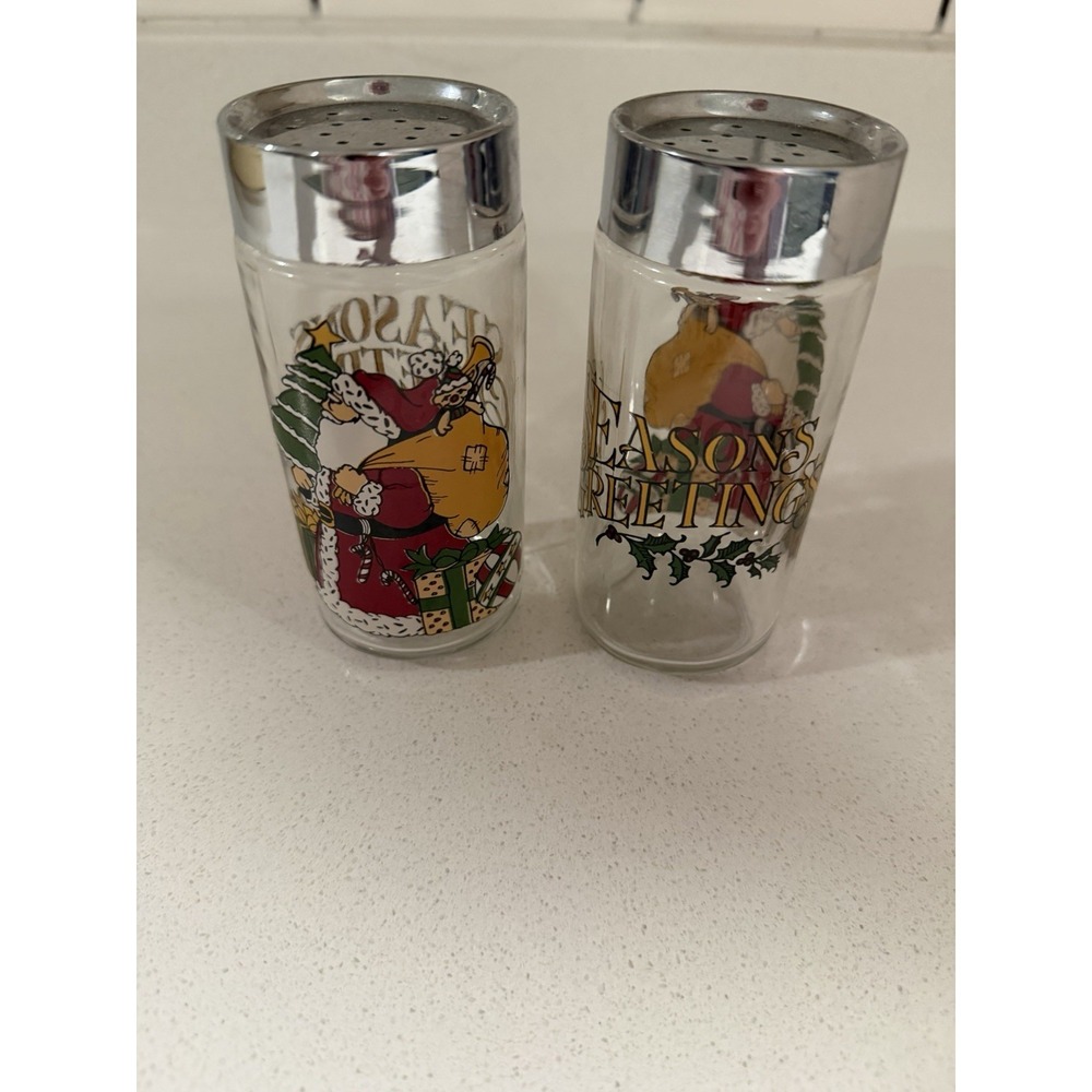 Vintage Christmas Salt & Pepper Shakers Glass Anchor Hocking Santa Excellent Con